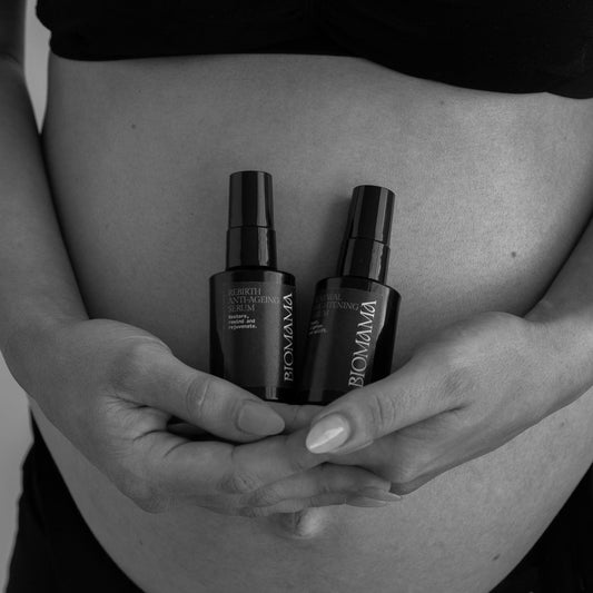 Biomama's Essential Duo consisting or the Renewal Brightening Serum and the rebirth Anti-ageing Serum